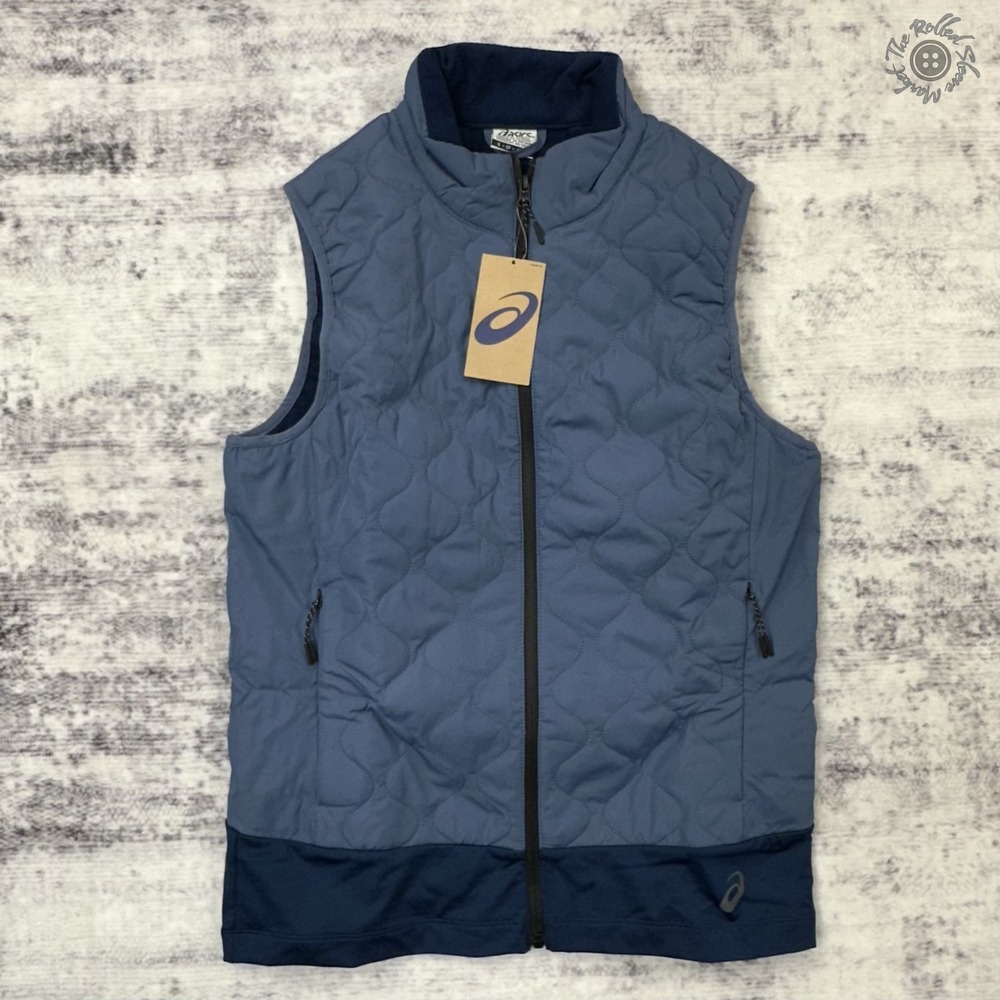 NWT Asics Woven Quilted‎ Vest Men's Small Blue ASTMVT2957 MSRP $60
